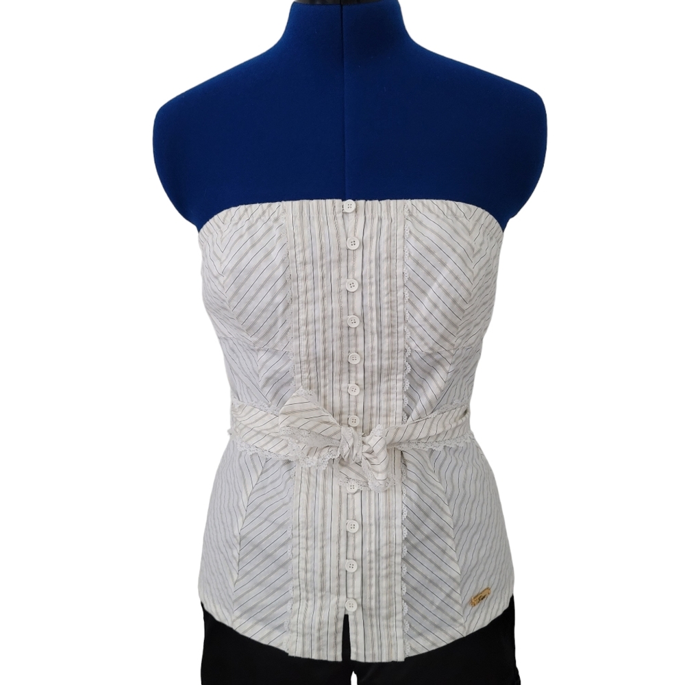 GUESS striped belted button-up strapless bustier